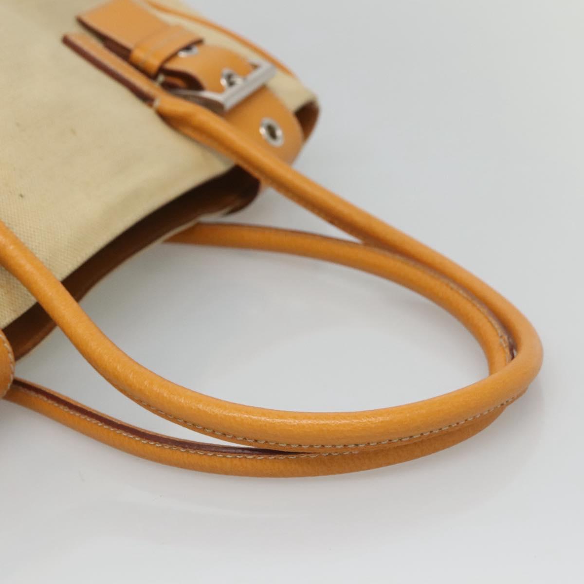 PRADA Hand Bag Canvas Beige Silver Auth 127392