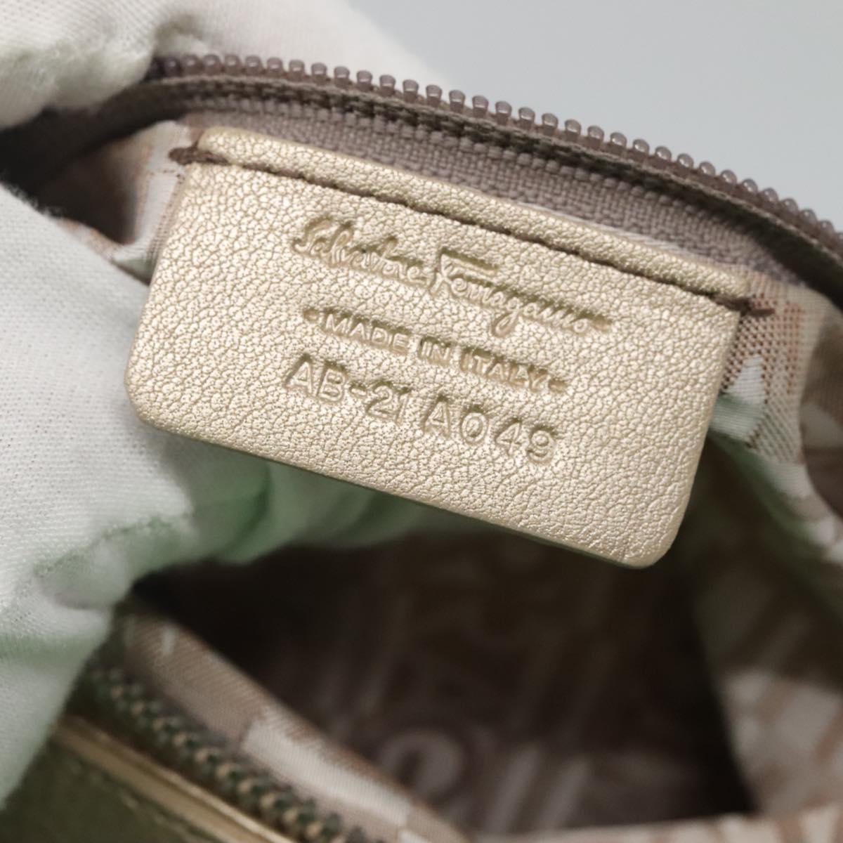 Salvatore Ferragamo Gancini Shoulder Bag Leather Gold Tone Silver Auth 127393