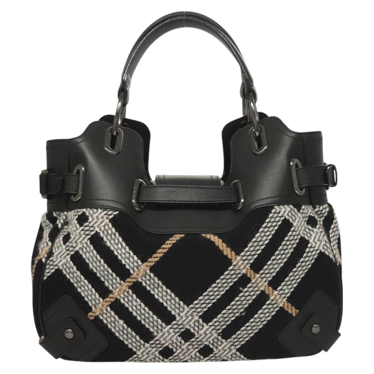 BURBERRY Nova Check Blue Label Tote Bag Wool Black Auth 127403