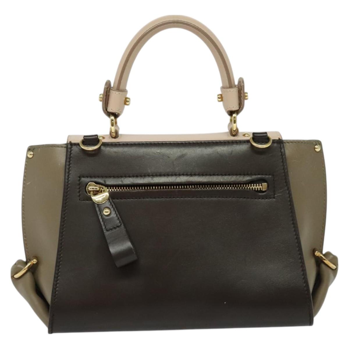 Salvatore Ferragamo Gancini Hand Bag Leather 2way Brown Gold Auth 127421