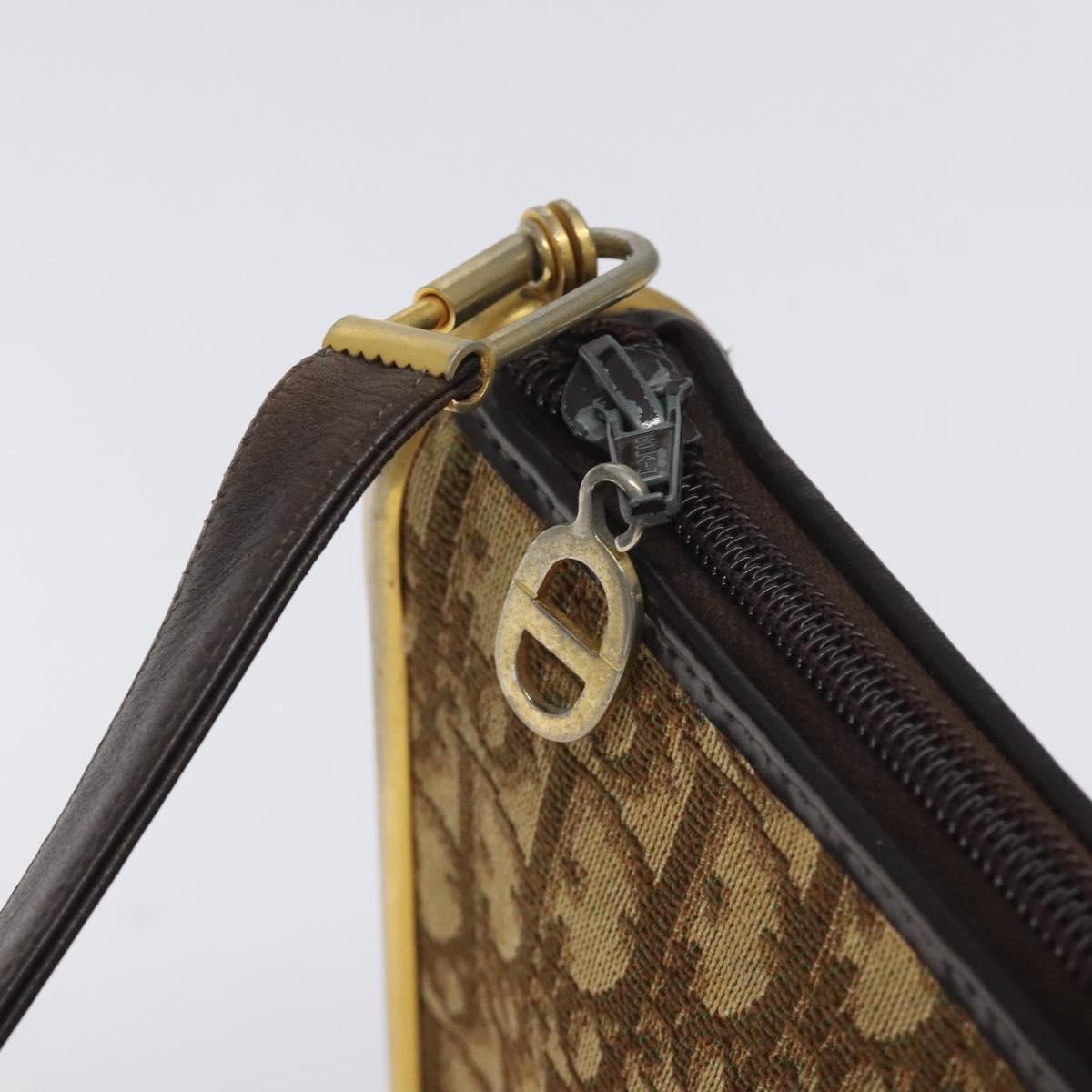 Christian Dior Trotter Canvas Shoulder Bag Brown Gold Auth 127452