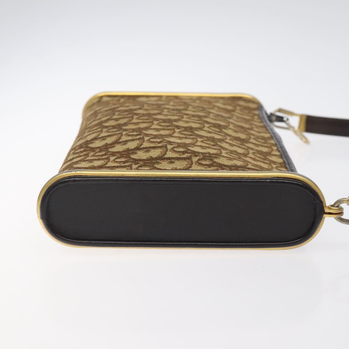 Christian Dior Trotter Canvas Shoulder Bag Brown Gold Auth 127452