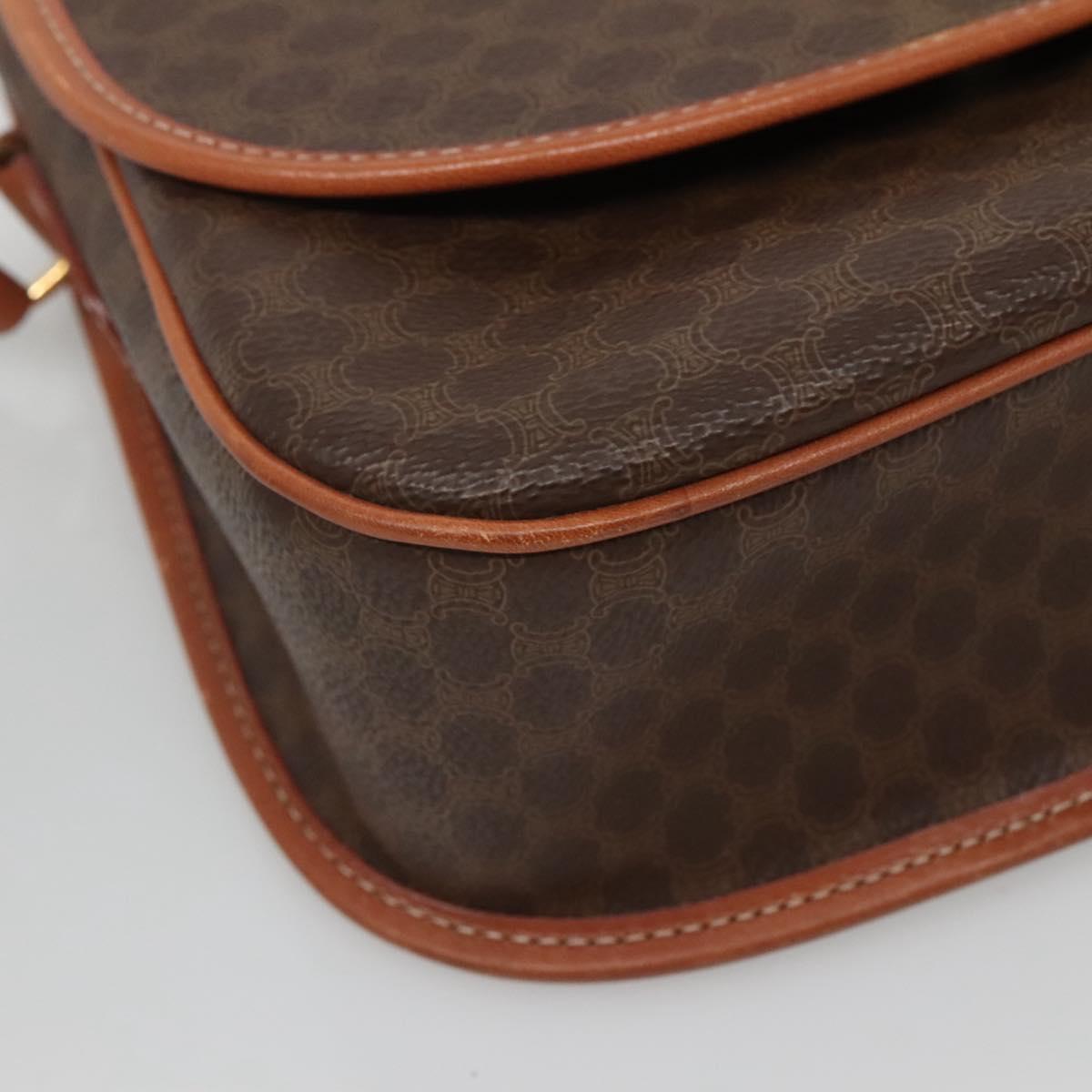 CELINE Macadam Canvas Shoulder Bag PVC Brown Gold Auth 127455