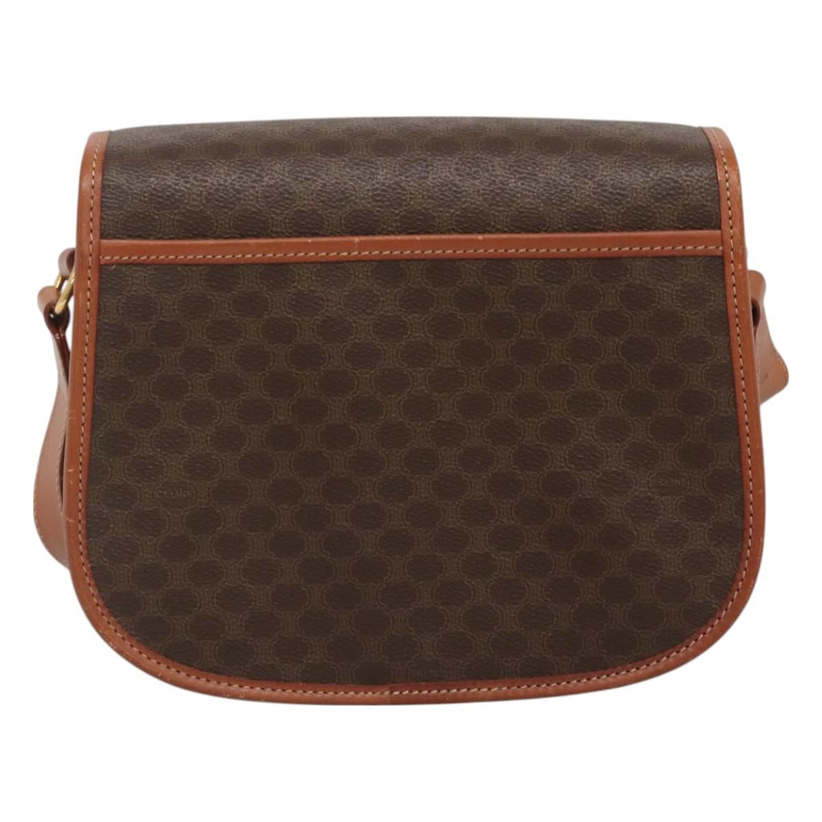 CELINE Macadam Canvas Shoulder Bag PVC Brown Gold Auth 127455