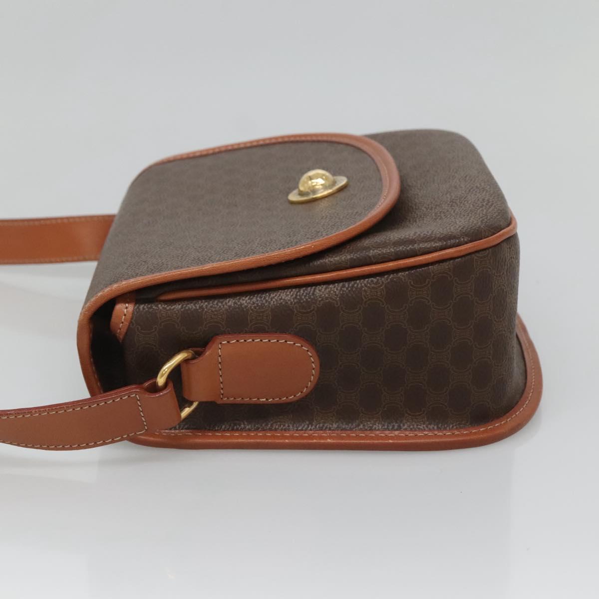 CELINE Macadam Canvas Shoulder Bag PVC Brown Gold Auth 127455