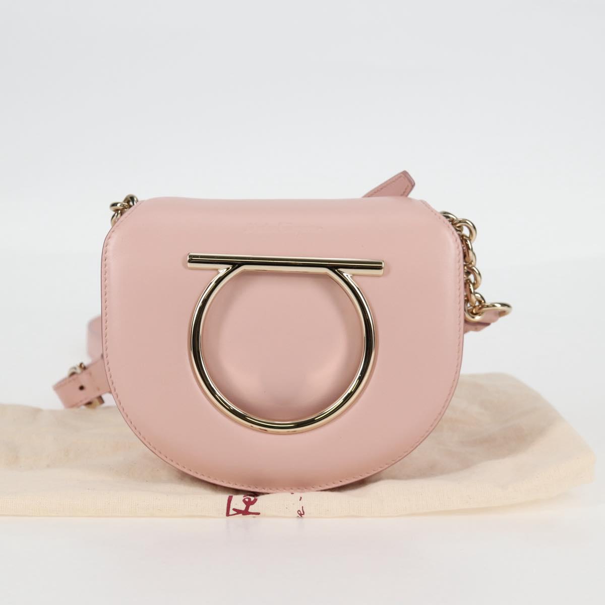 Salvatore Ferragamo Gancini Shoulder Bag Leather Pink Gold Auth 127475M