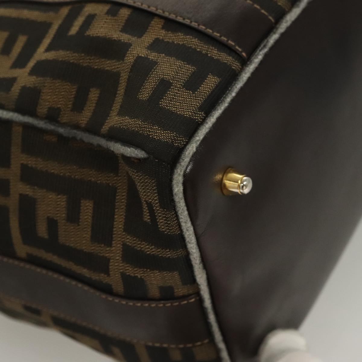 FENDI Zucca Canvas Hand Bag 2way Black Brown gold Auth 127476