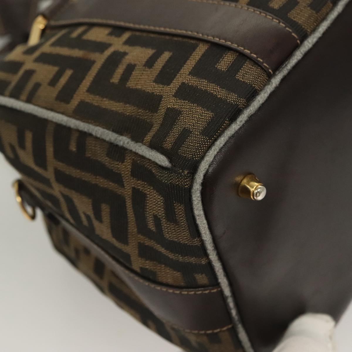 FENDI Zucca Canvas Hand Bag 2way Black Brown gold Auth 127476