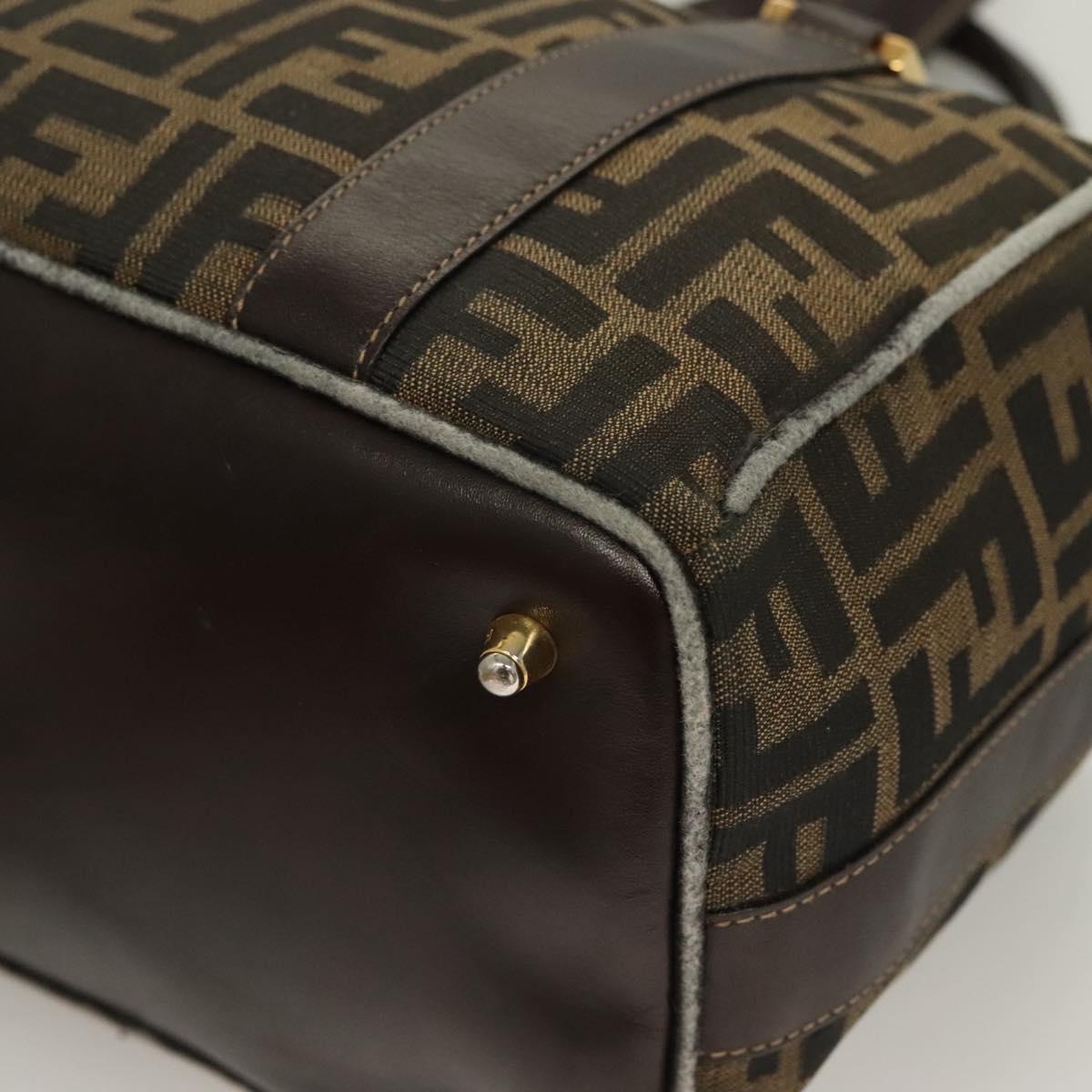 FENDI Zucca Canvas Hand Bag 2way Black Brown gold Auth 127476