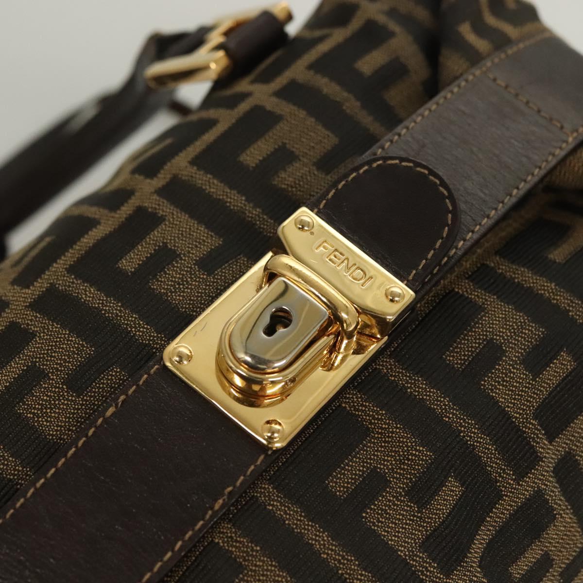 FENDI Zucca Canvas Hand Bag 2way Black Brown gold Auth 127476