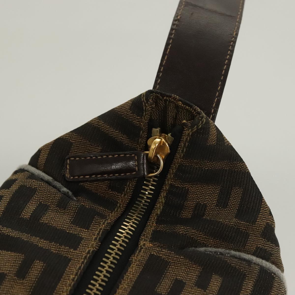 FENDI Zucca Canvas Hand Bag 2way Black Brown gold Auth 127476