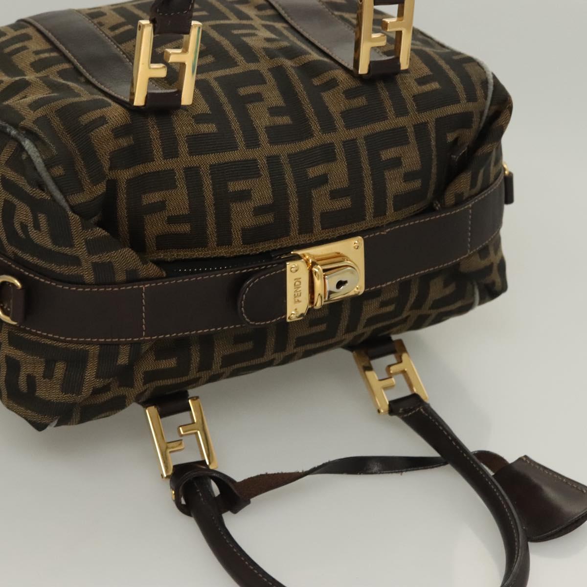 FENDI Zucca Canvas Hand Bag 2way Black Brown gold Auth 127476