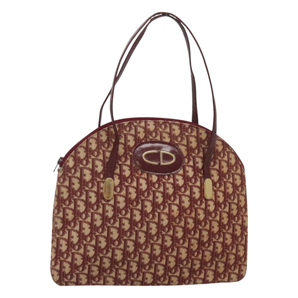 Christian Dior Trotter Canvas Shoulder Bag Red Gold Auth 127478