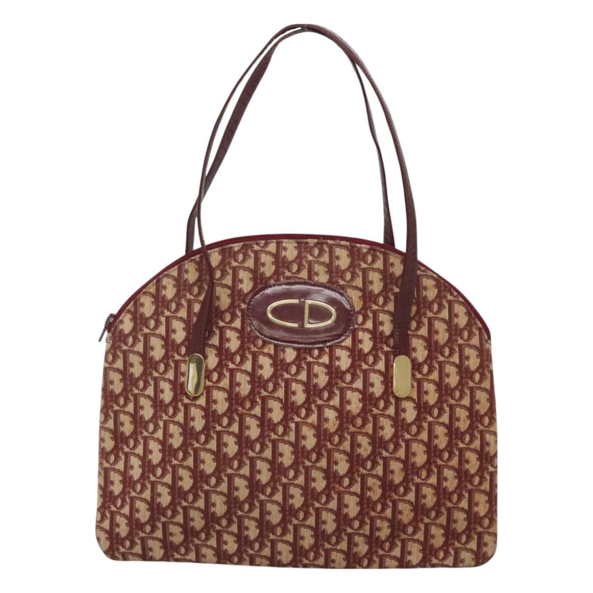 Christian Dior Trotter Canvas Shoulder Bag Red Gold Auth 127478