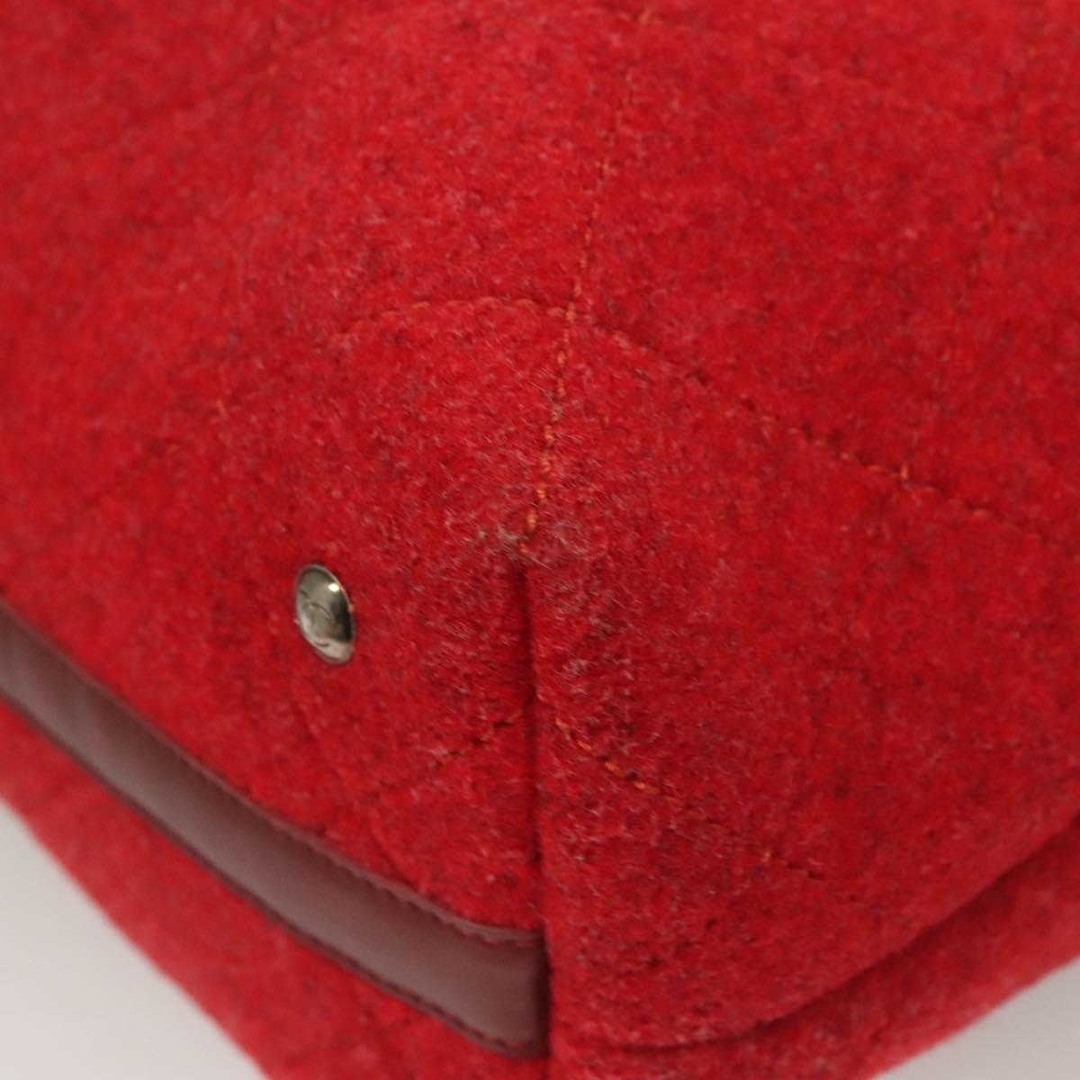 CHANEL Matelasse Chain Shoulder Bag Wool 2way Red CC Auth 127480