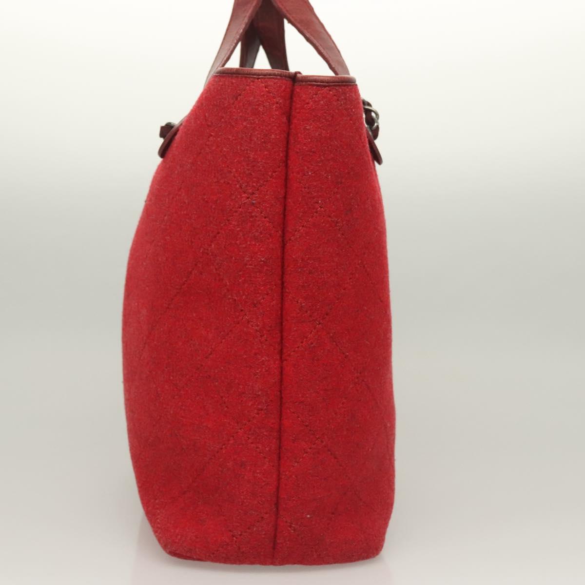 CHANEL Matelasse Chain Shoulder Bag Wool 2way Red CC Auth 127480