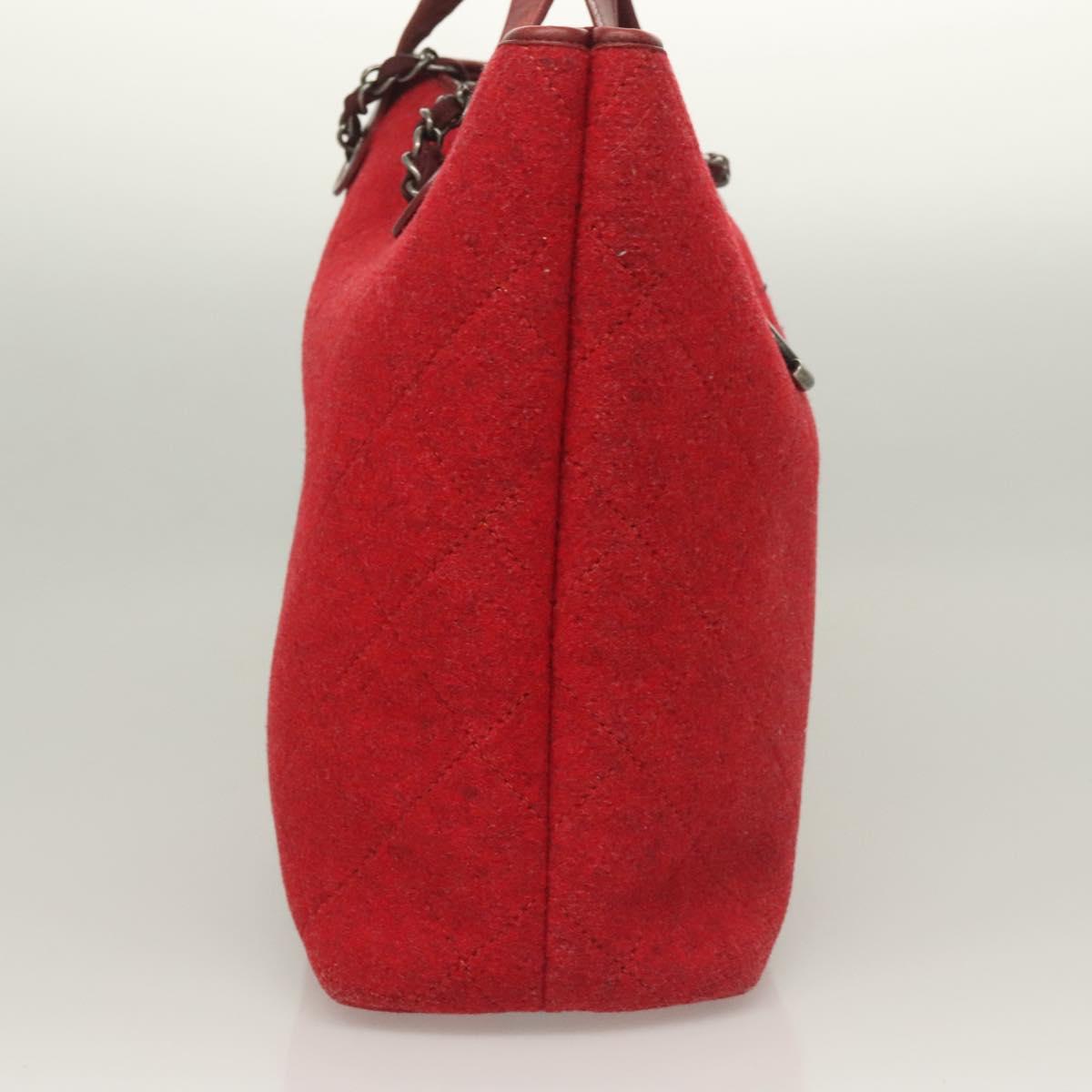 CHANEL Matelasse Chain Shoulder Bag Wool 2way Red CC Auth 127480