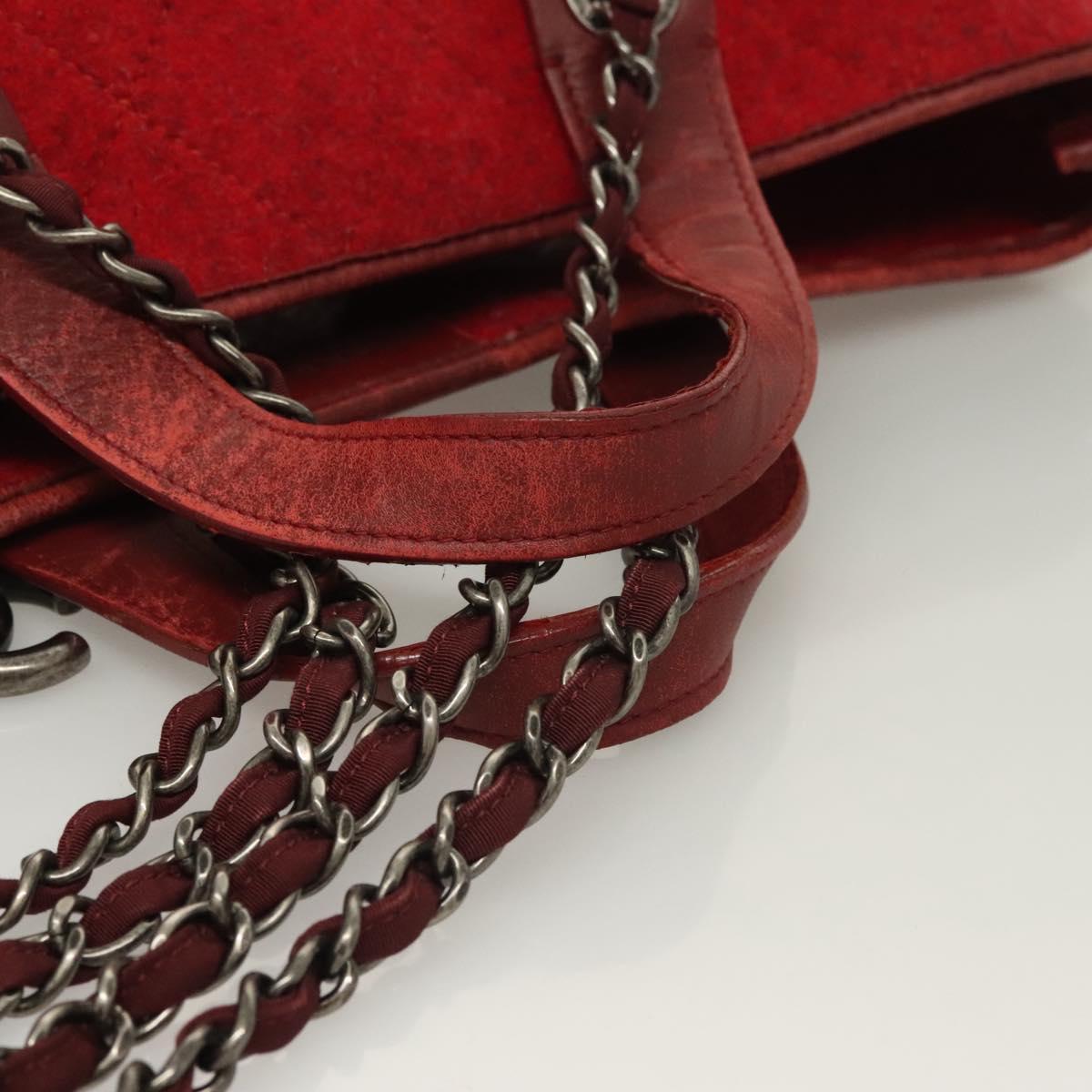 CHANEL Matelasse Chain Shoulder Bag Wool 2way Red CC Auth 127480