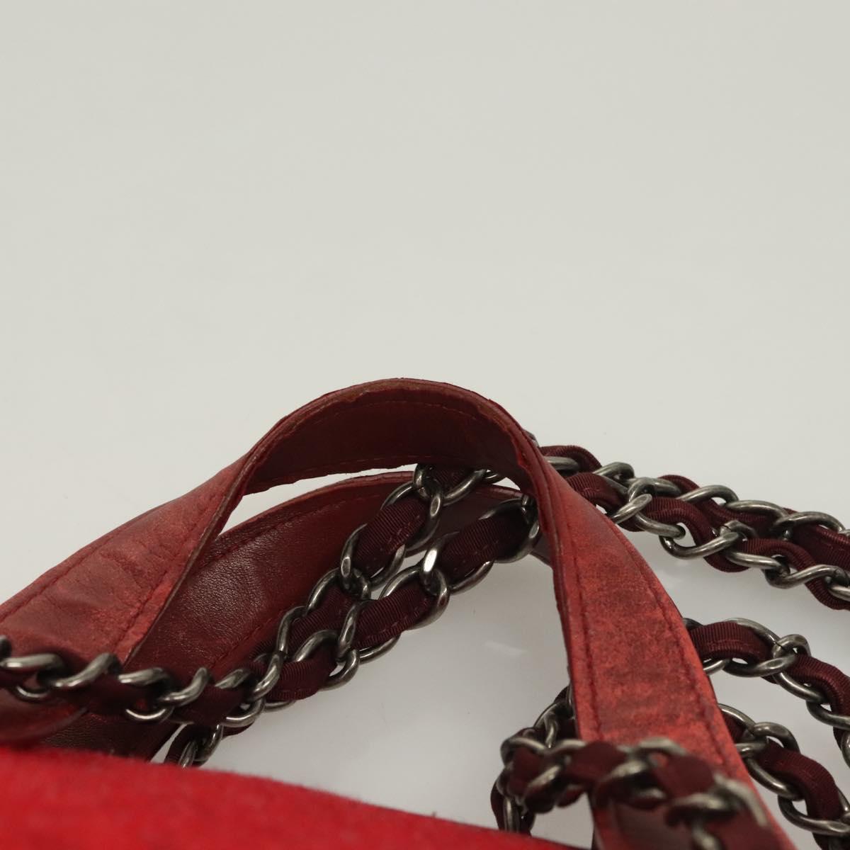 CHANEL Matelasse Chain Shoulder Bag Wool 2way Red CC Auth 127480