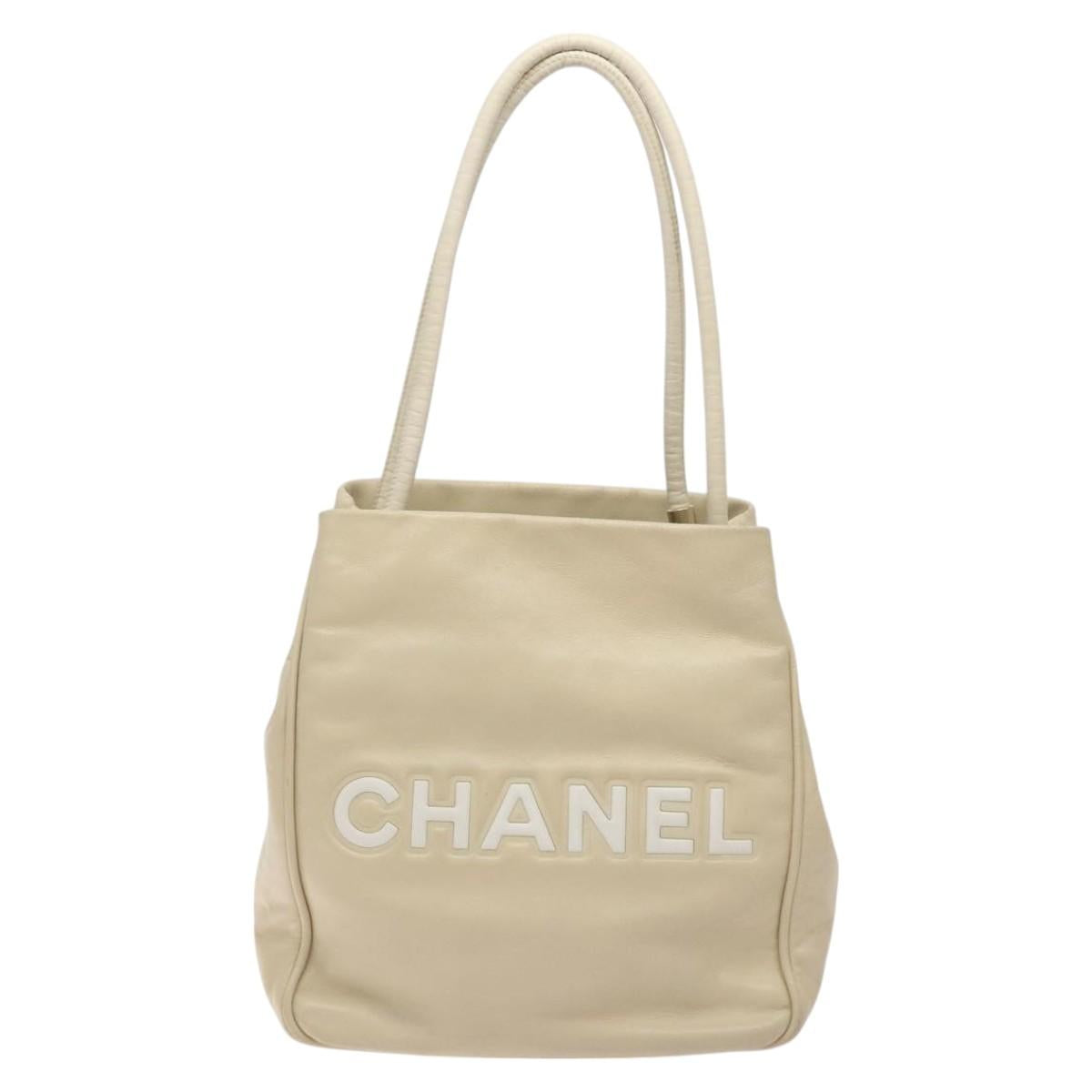 CHANEL Camelia Shoulder Bag Leather Ivory CC Auth 127482