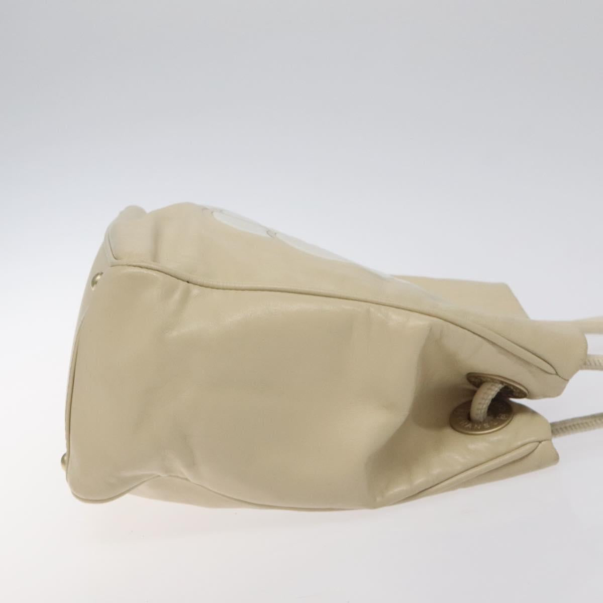CHANEL Camelia Shoulder Bag Leather Ivory CC Auth 127482