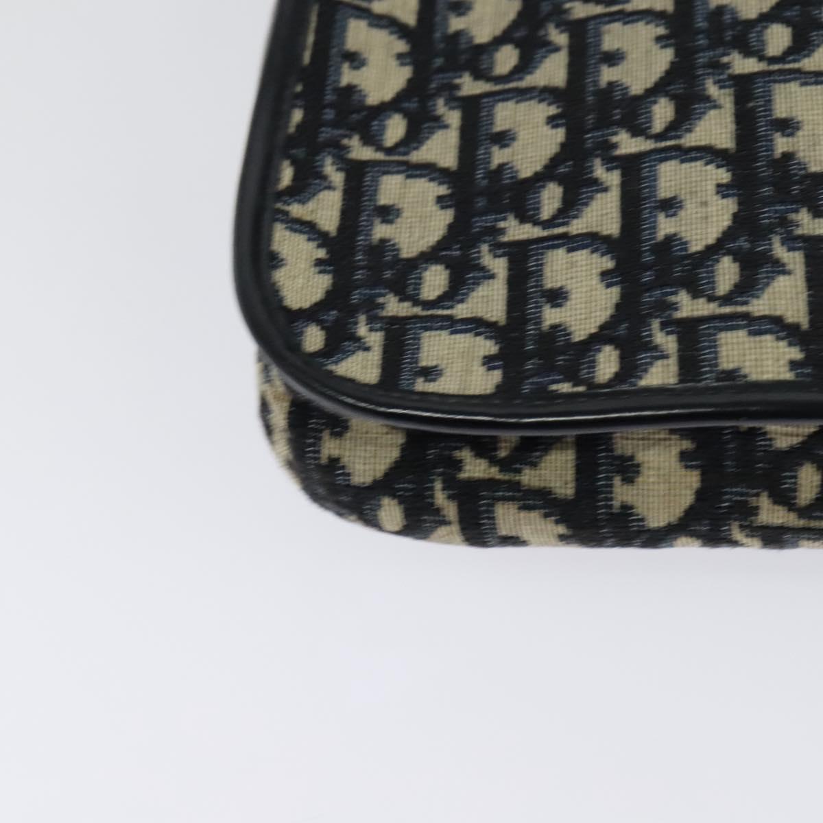 Christian Dior Trotter Canvas Shoulder Bag Navy Gold Auth 127500