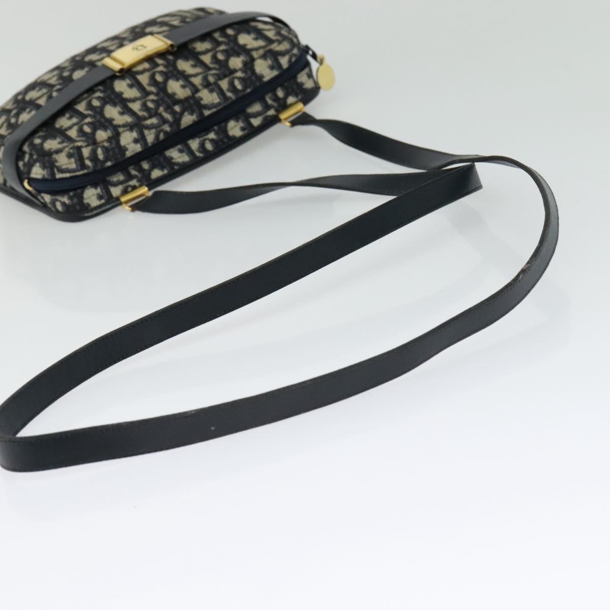Christian Dior Trotter Canvas Shoulder Bag Navy Gold Auth 127500