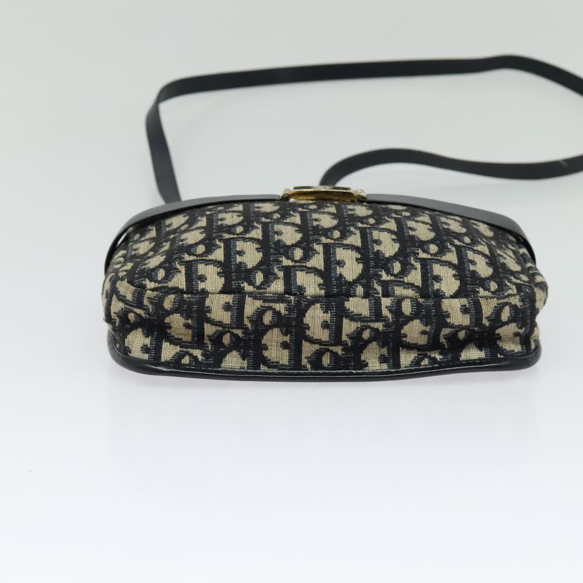 Christian Dior Trotter Canvas Shoulder Bag Navy Gold Auth 127500