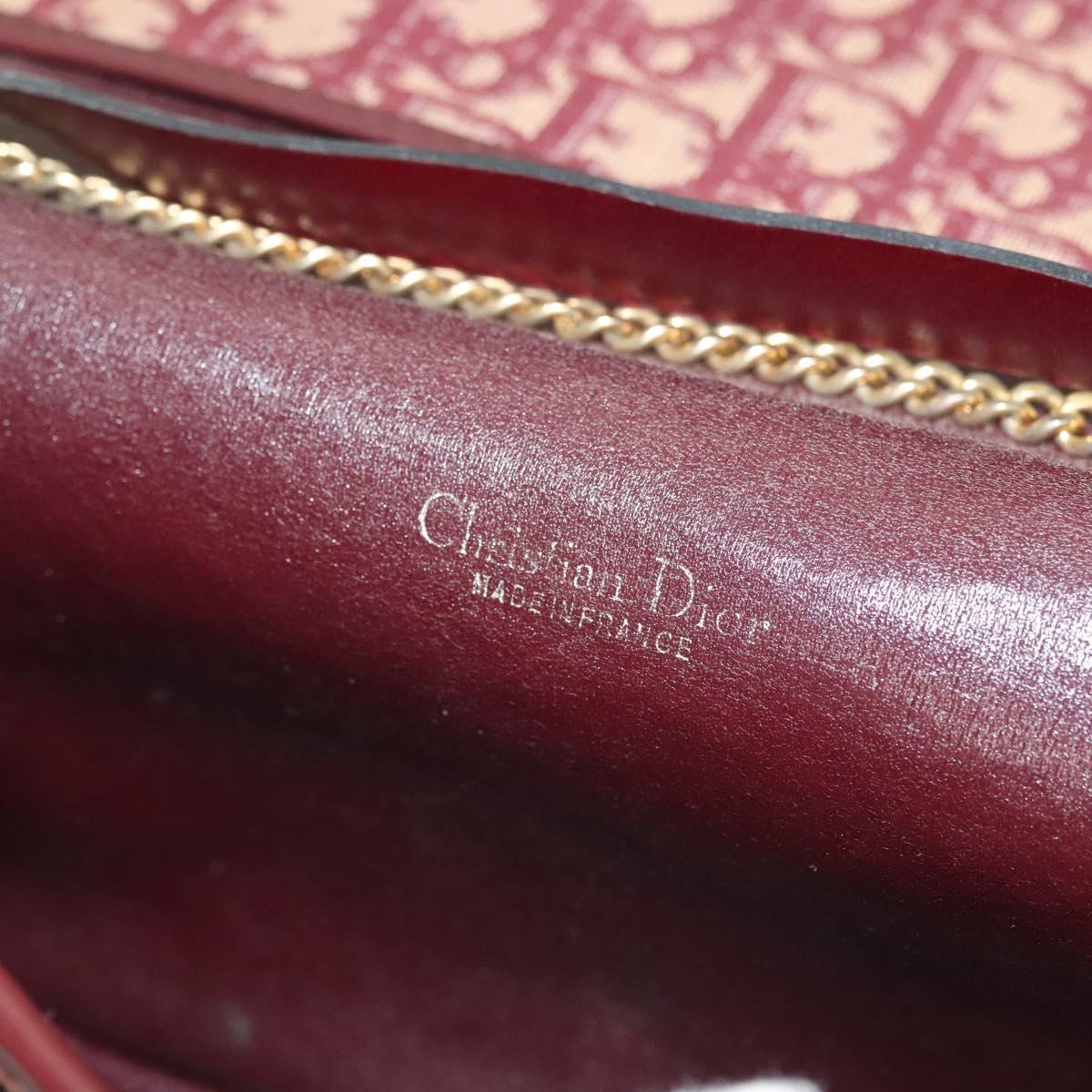 Christian Dior Trotter Canvas Chain Shoulder Bag Red Gold Auth 127501