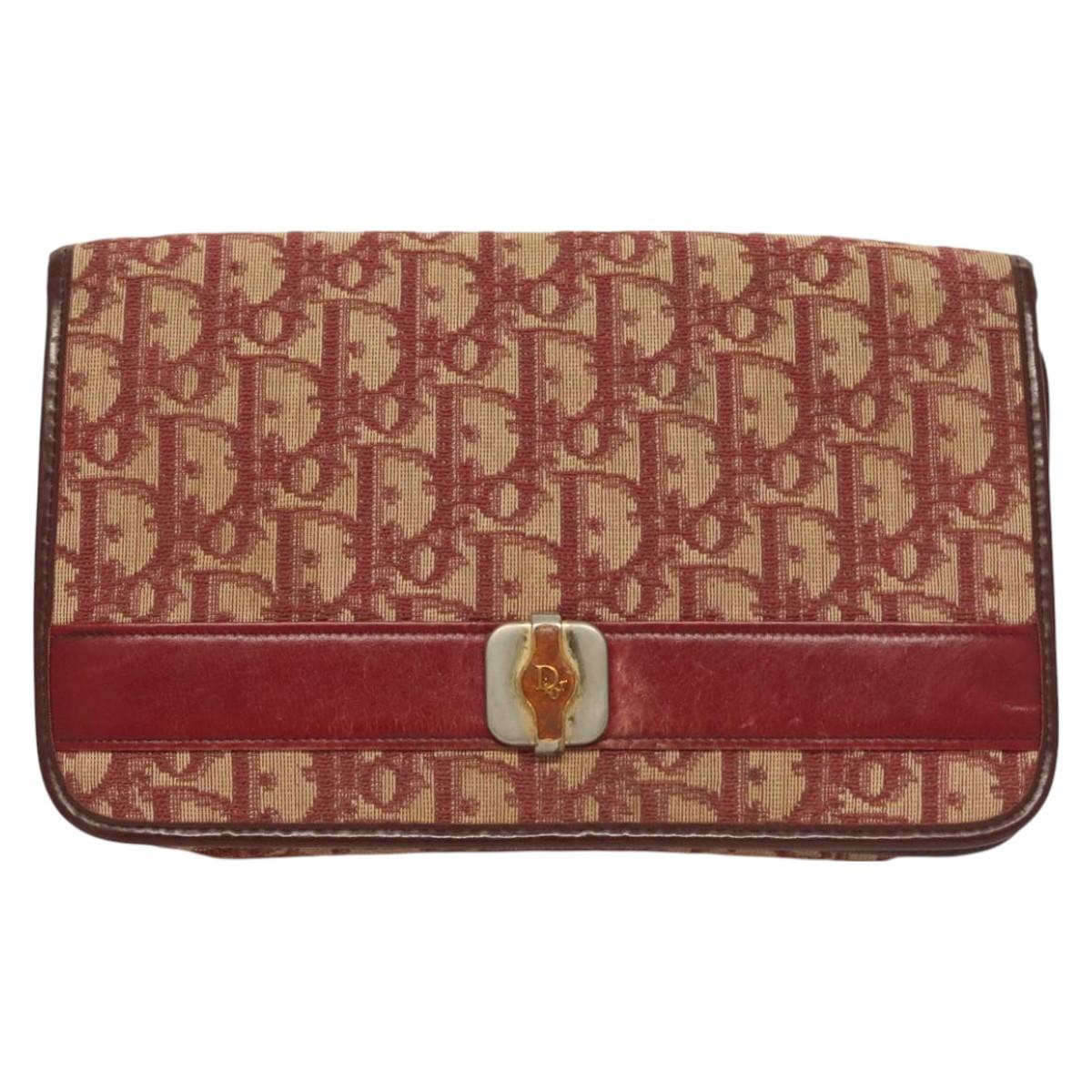 Christian Dior Trotter Canvas Chain Shoulder Bag Red Gold Auth 127501