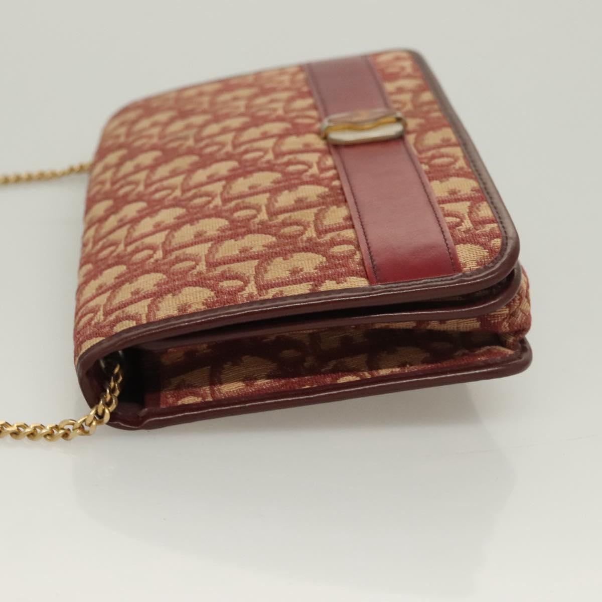 Christian Dior Trotter Canvas Chain Shoulder Bag Red Gold Auth 127501