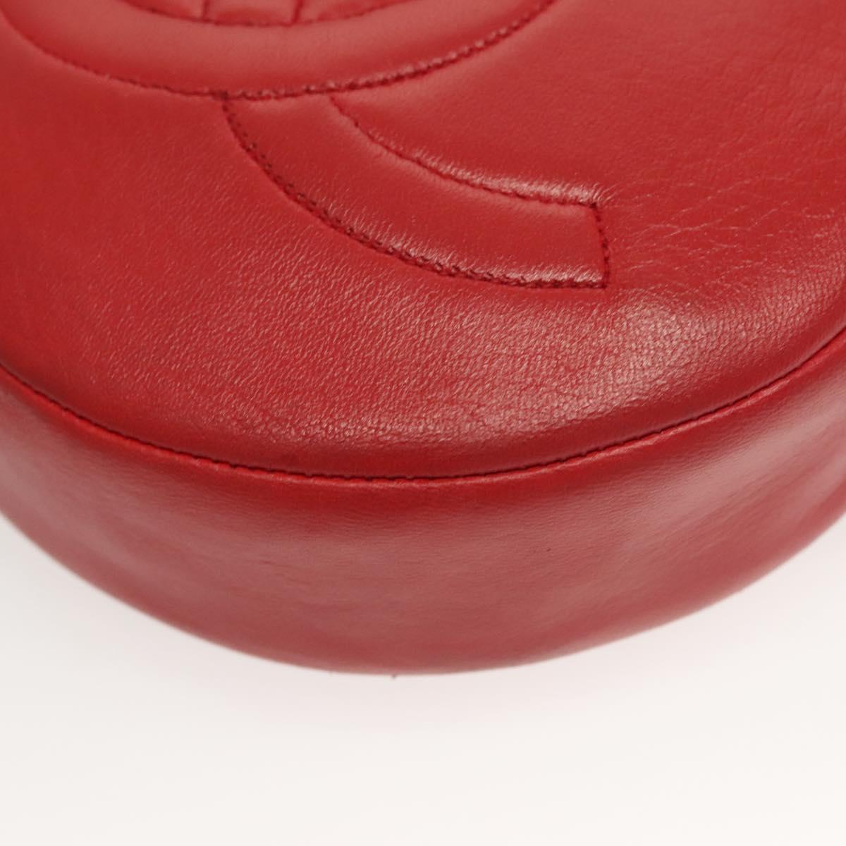 CHANEL Chain Shoulder Bag Lamb Skin Red Gold CC Auth 127505