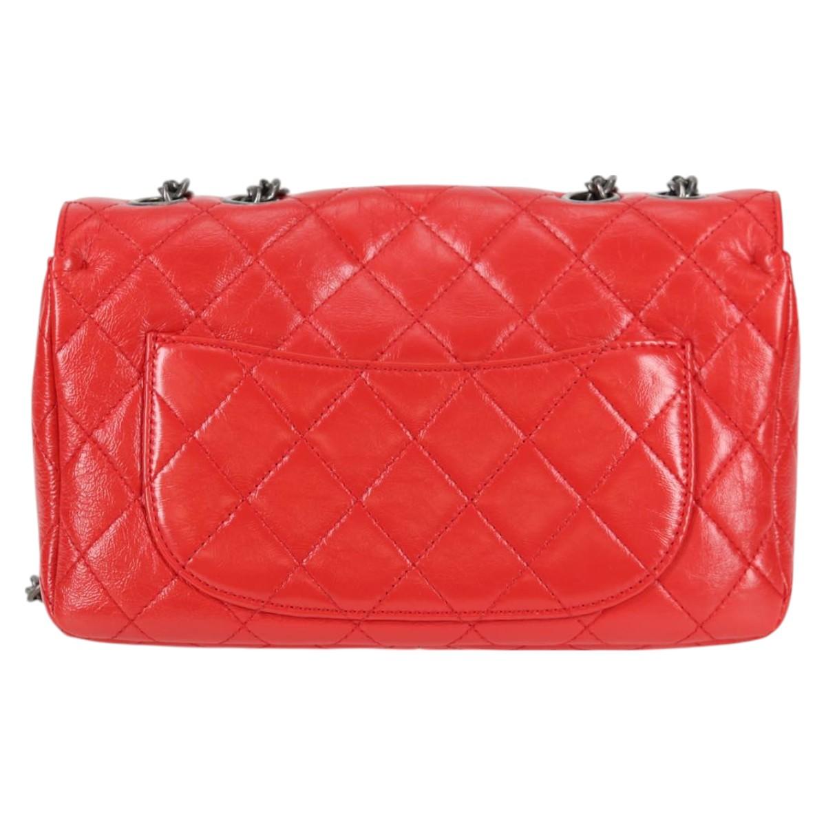 CHANEL Matelasse Chain Shoulder Bag Calf Skin Red CC Auth 127508M