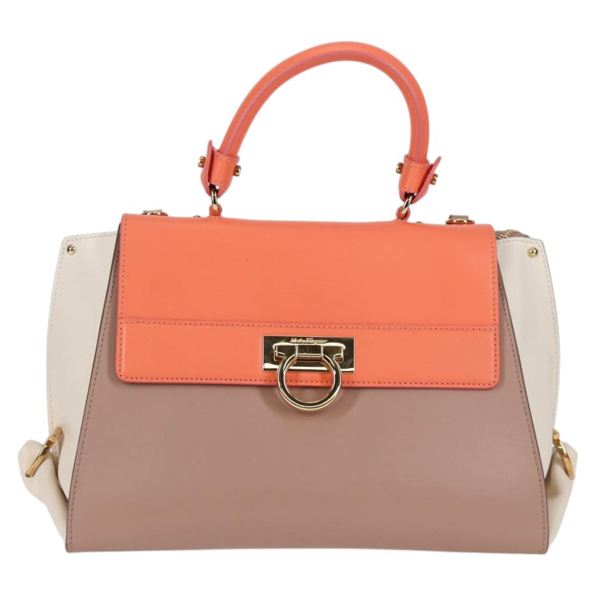 Salvatore Ferragamo Gancini Sofia Hand Bag Leather 2way Pink Gold Auth 127533M