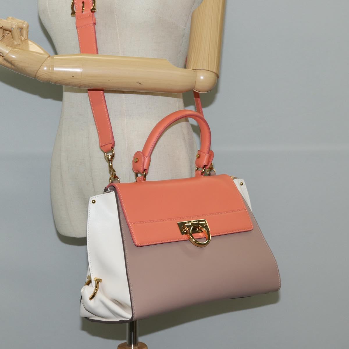 Salvatore Ferragamo Gancini Sofia Hand Bag Leather 2way Pink Gold Auth 127533M