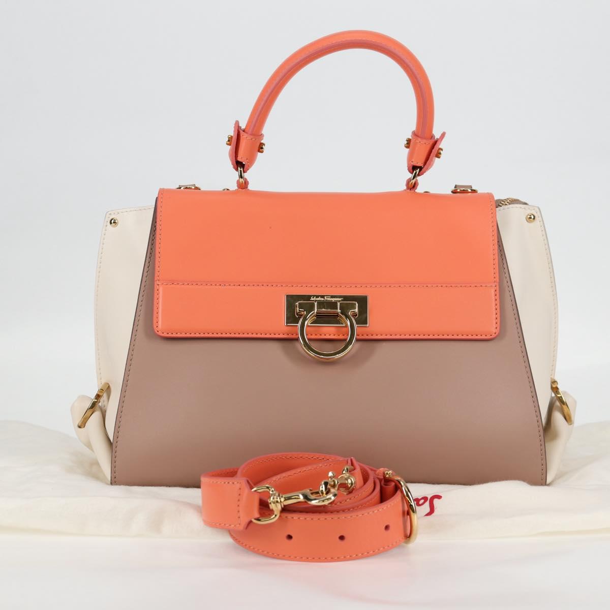 Salvatore Ferragamo Gancini Sofia Hand Bag Leather 2way Pink Gold Auth 127533M