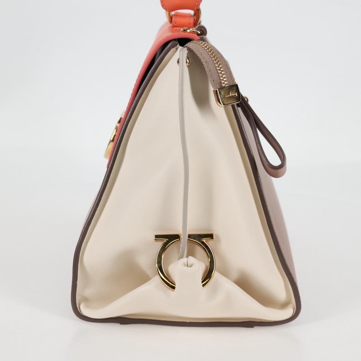 Salvatore Ferragamo Gancini Sofia Hand Bag Leather 2way Pink Gold Auth 127533M