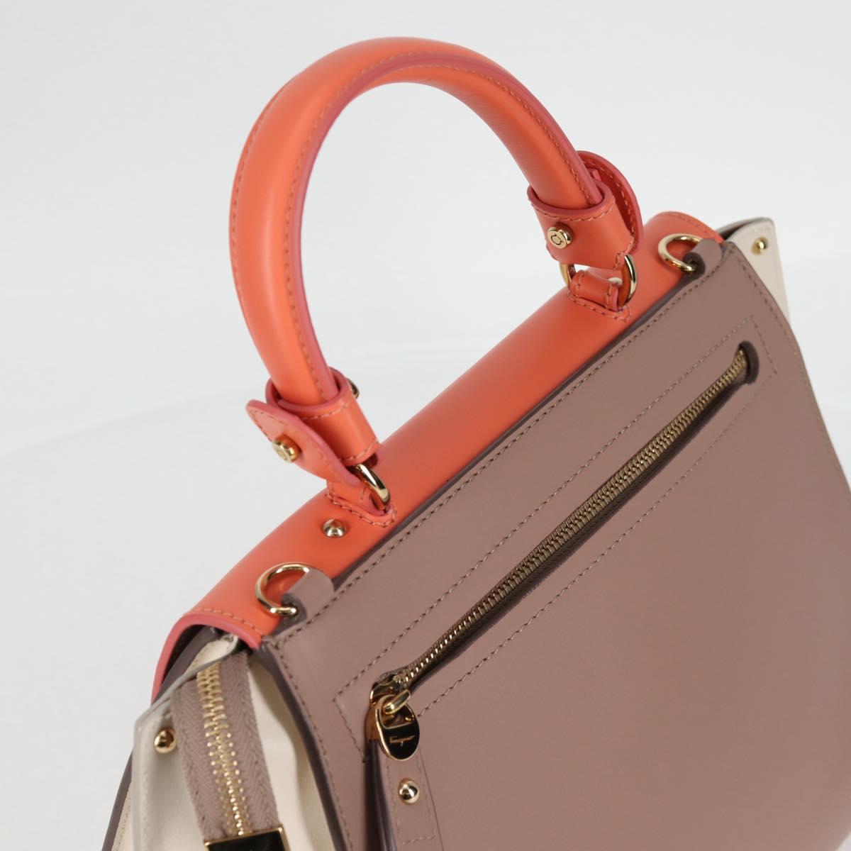 Salvatore Ferragamo Gancini Sofia Hand Bag Leather 2way Pink Gold Auth 127533M