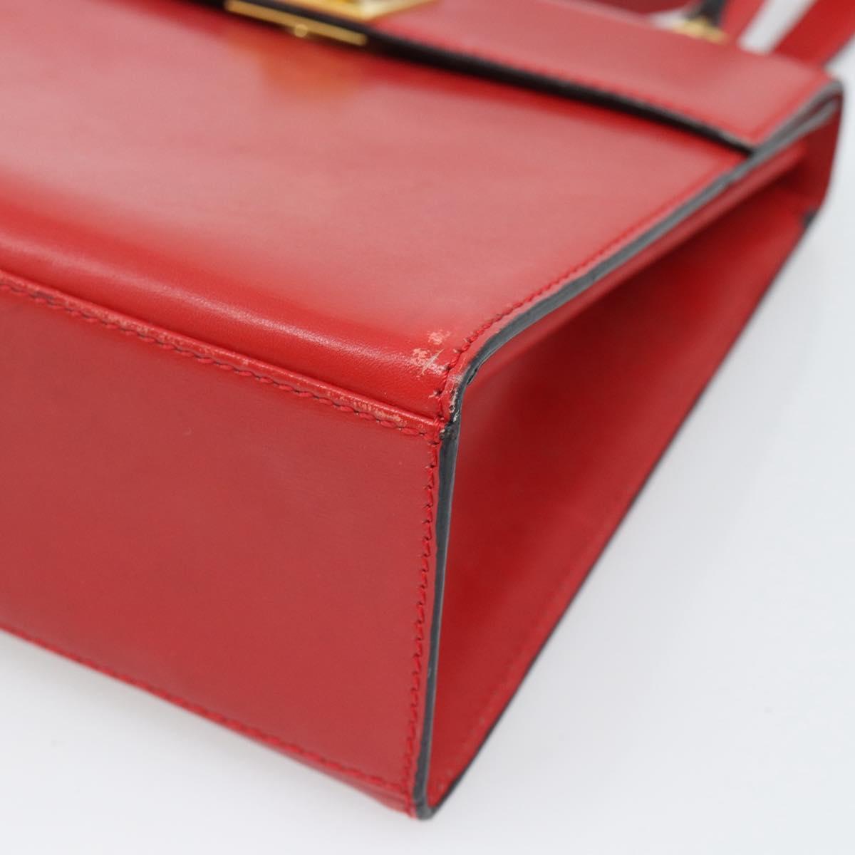 CELINE Hand Bag Leather 2way Red Gold Auth 127535