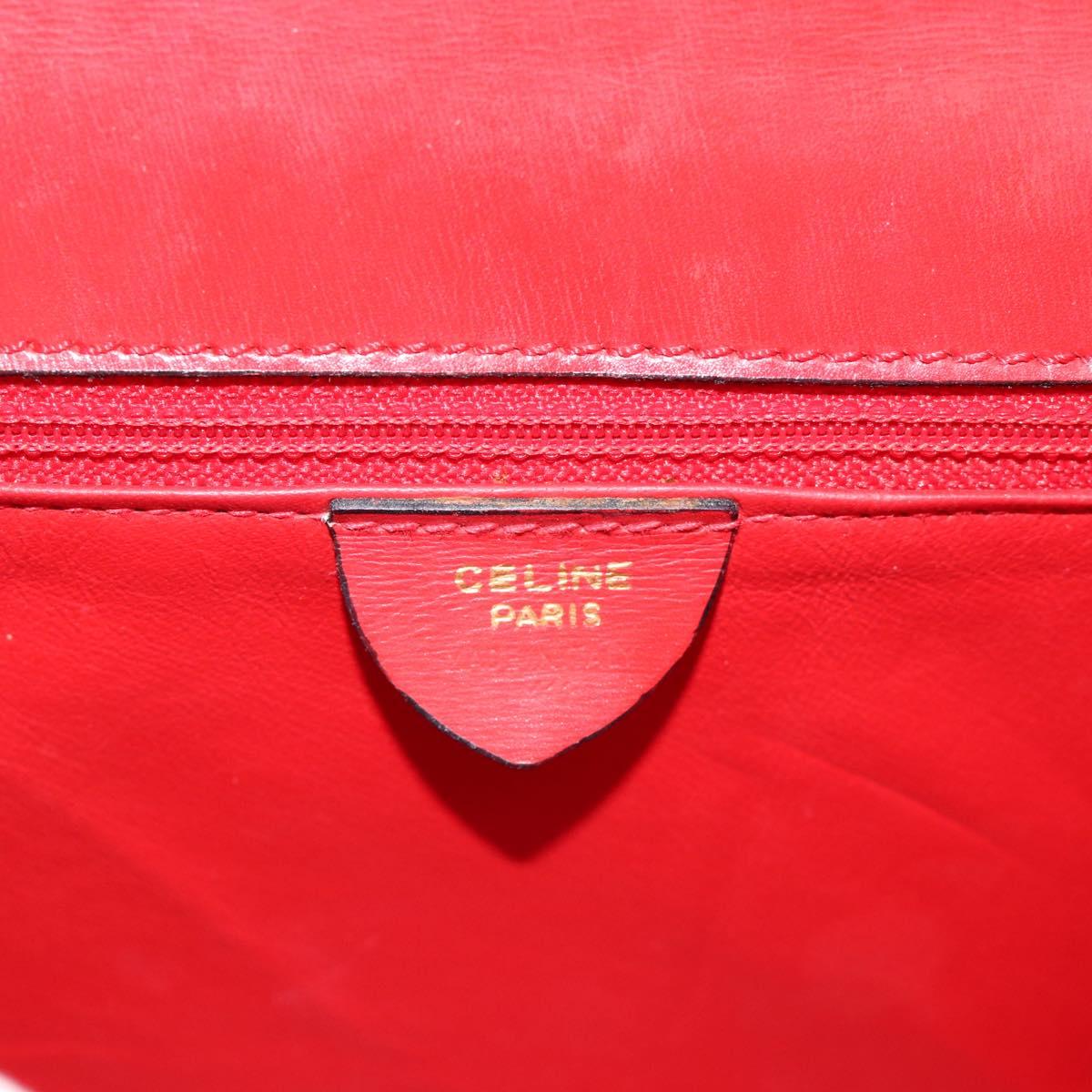 CELINE Hand Bag Leather 2way Red Gold Auth 127535