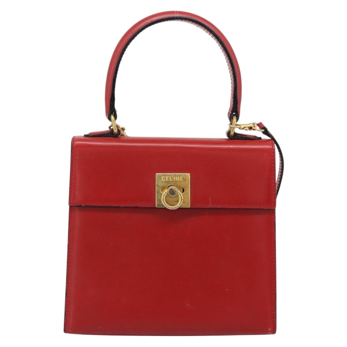CELINE Hand Bag Leather 2way Red Gold Auth 127535