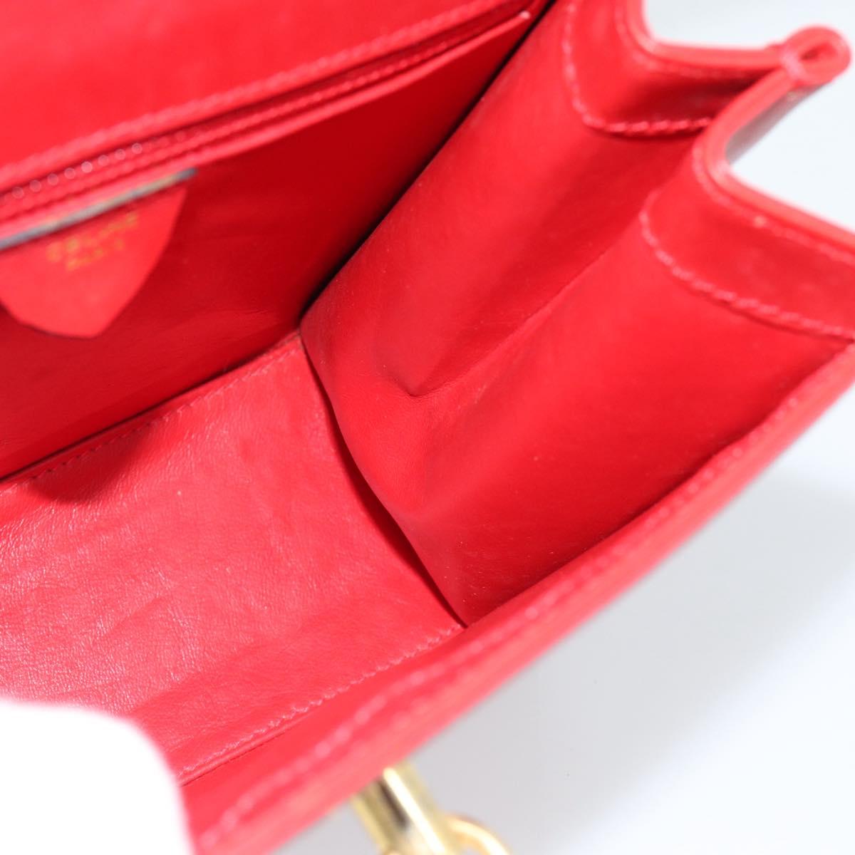 CELINE Hand Bag Leather 2way Red Gold Auth 127535