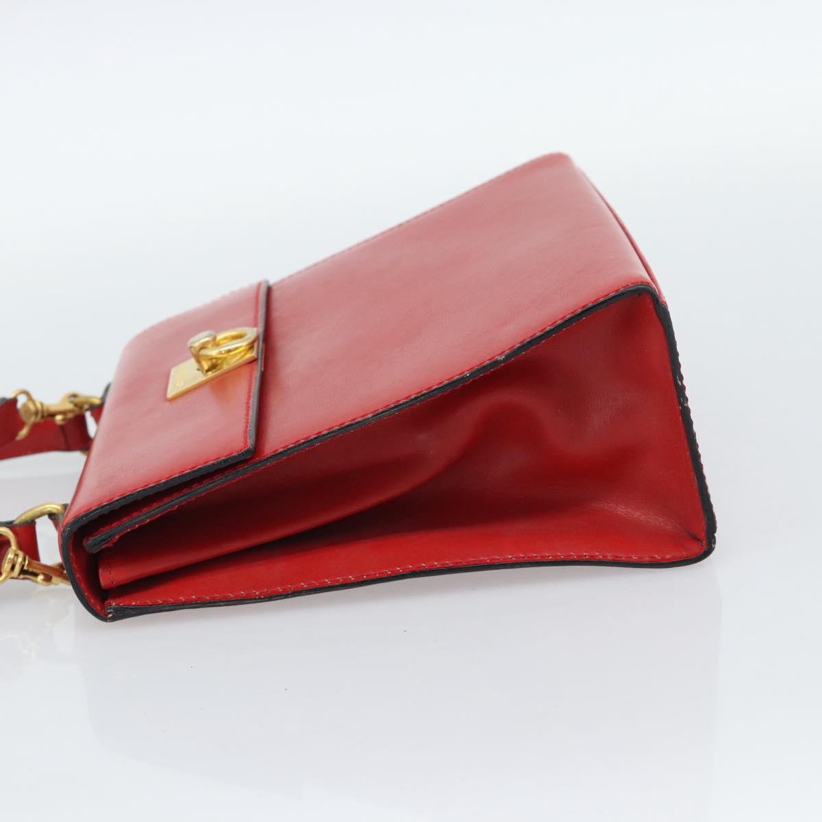 CELINE Hand Bag Leather 2way Red Gold Auth 127535