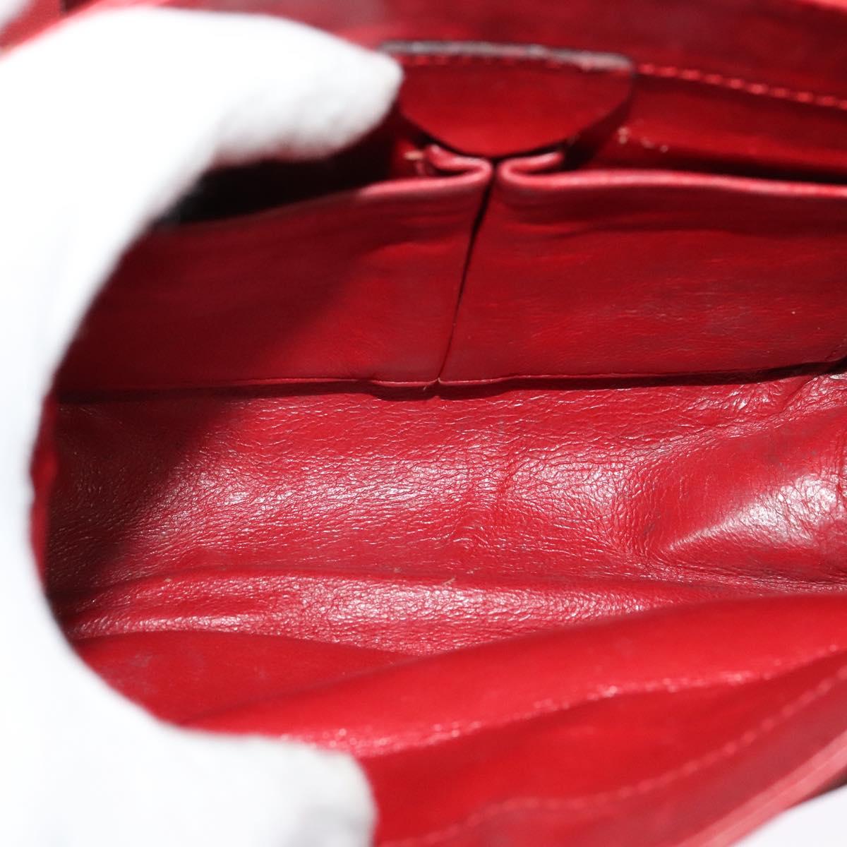 CELINE Chain Shoulder Bag Leather Red Gold Auth 127536
