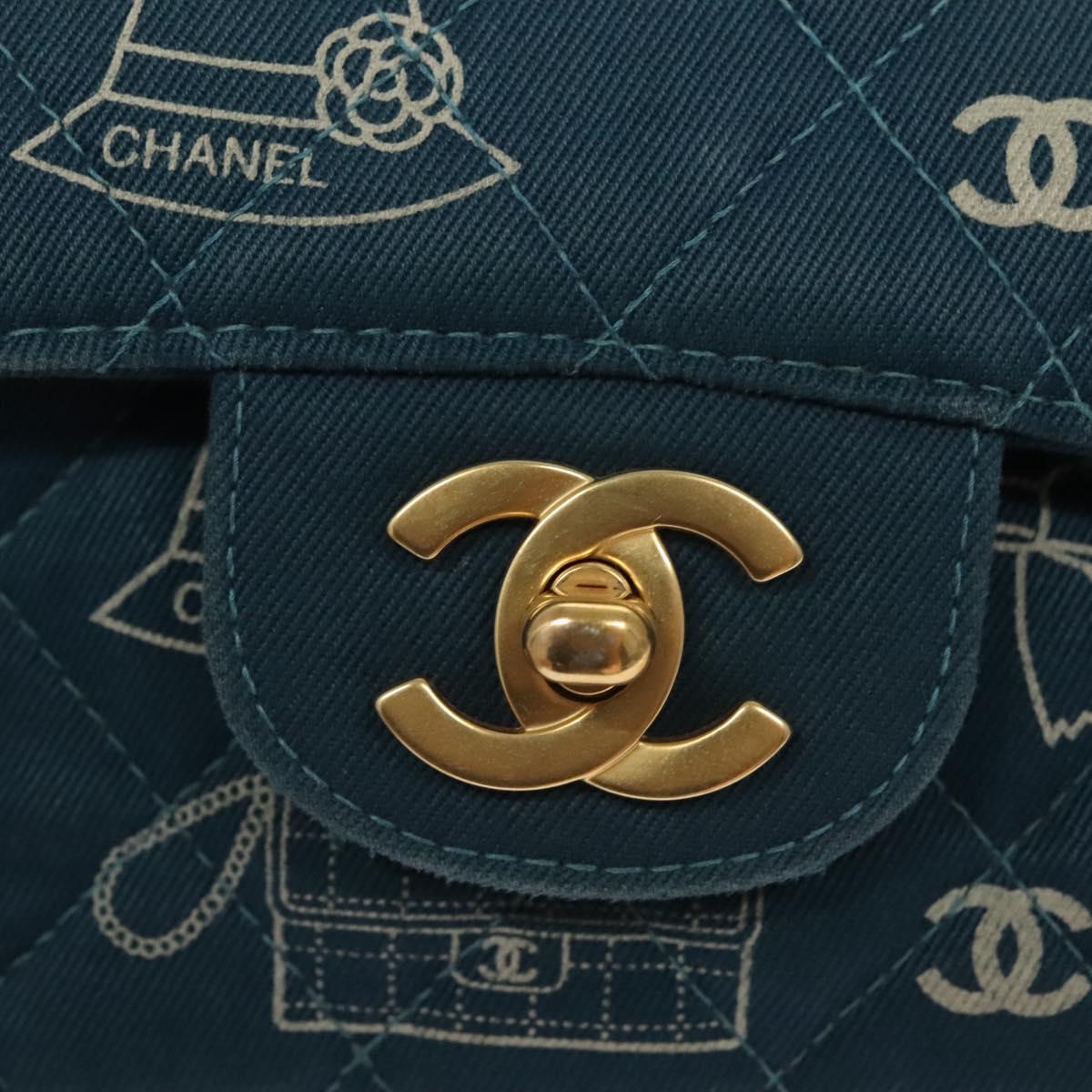 CHANEL Icon Line Matelasse Chain Shoulder Bag Canvas Navy Gold CC Auth 127540SV