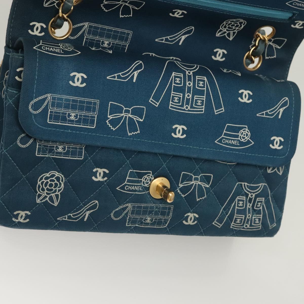 CHANEL Icon Line Matelasse Chain Shoulder Bag Canvas Navy Gold CC Auth 127540SV