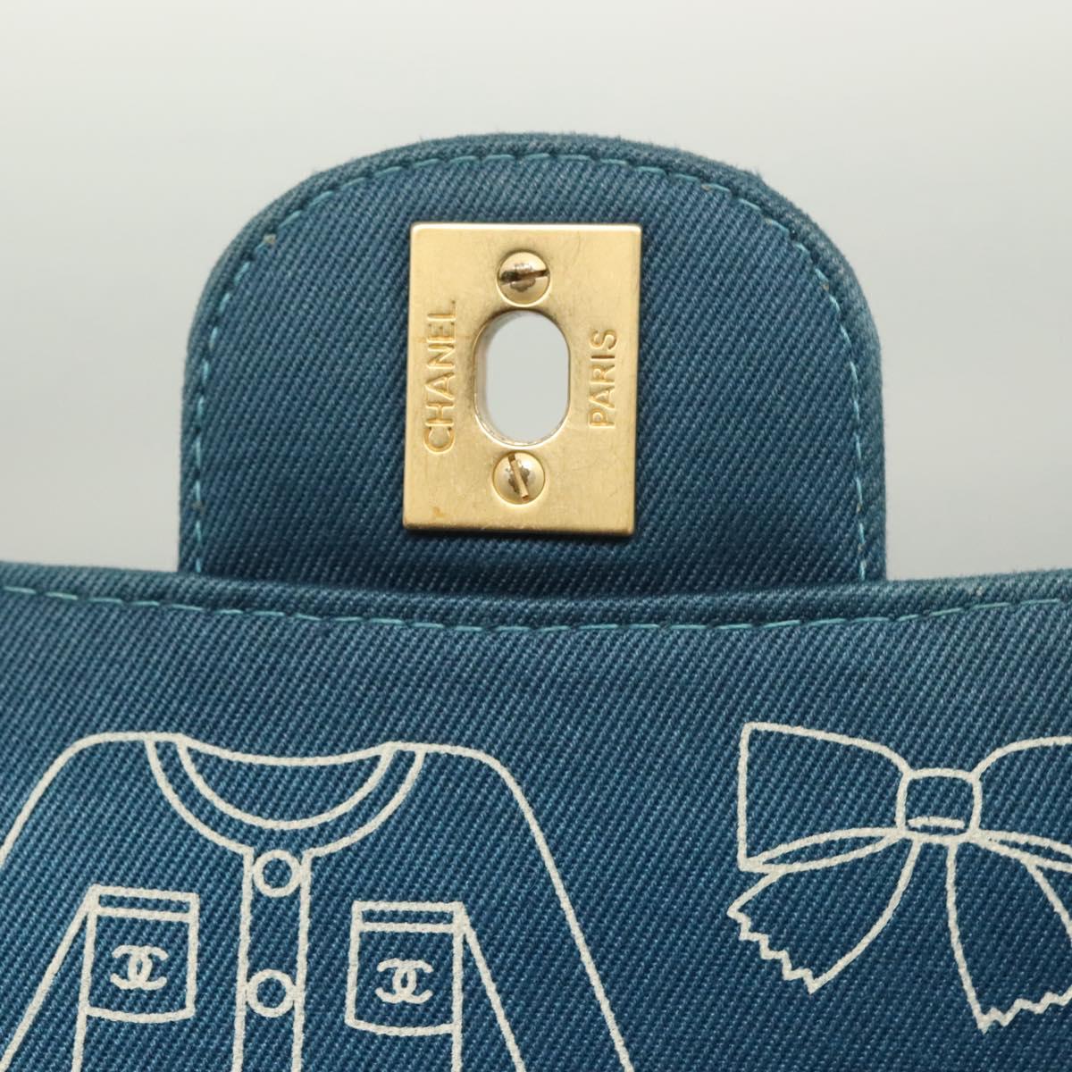 CHANEL Icon Line Matelasse Chain Shoulder Bag Canvas Navy Gold CC Auth 127540SV