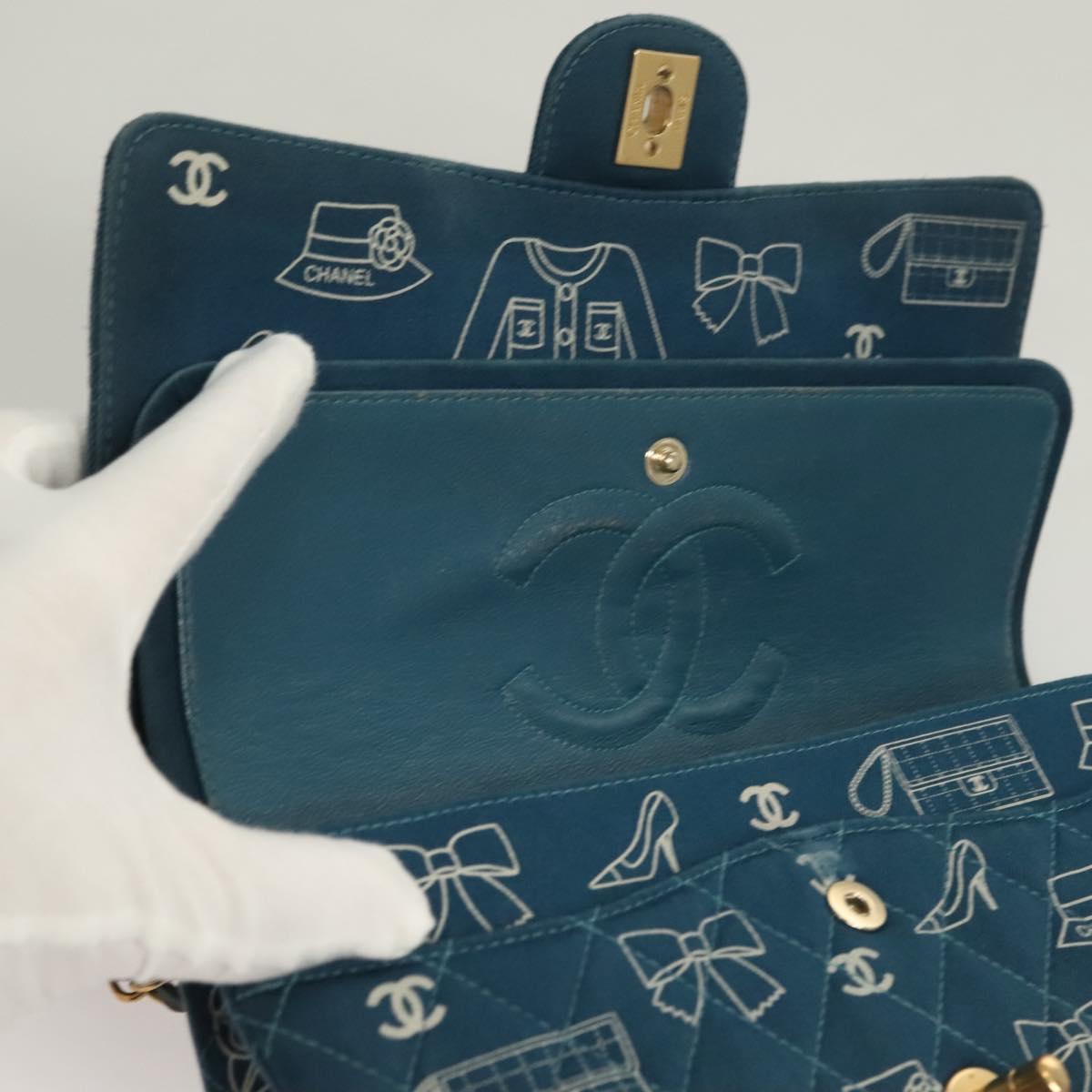 CHANEL Icon Line Matelasse Chain Shoulder Bag Canvas Navy Gold CC Auth 127540SV
