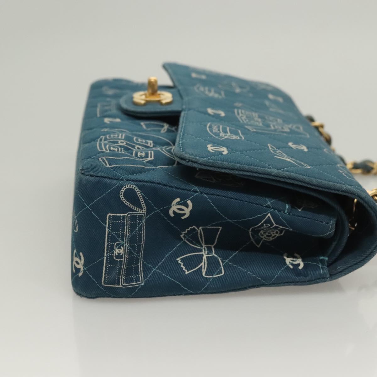 CHANEL Icon Line Matelasse Chain Shoulder Bag Canvas Navy Gold CC Auth 127540SV