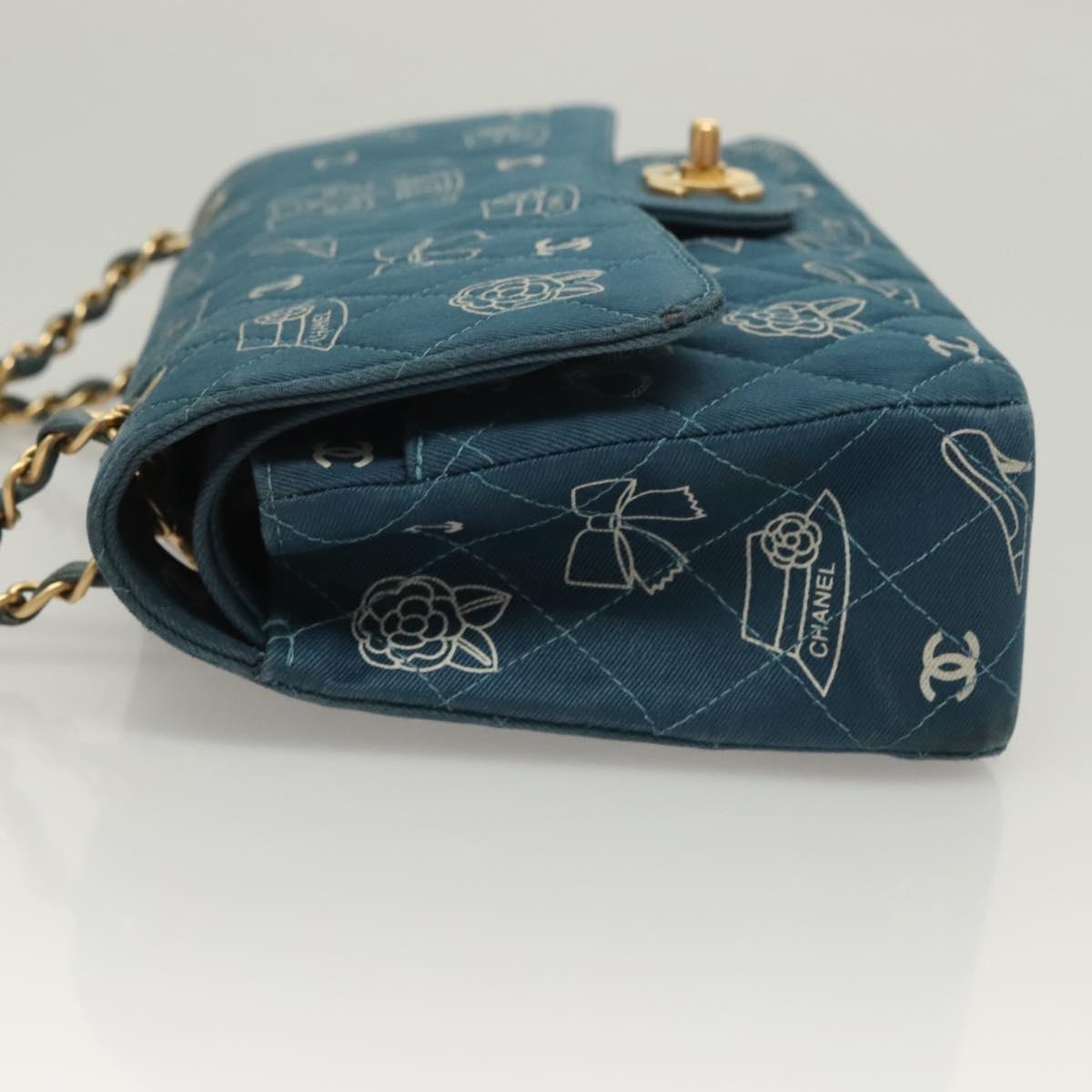 CHANEL Icon Line Matelasse Chain Shoulder Bag Canvas Navy Gold CC Auth 127540SV